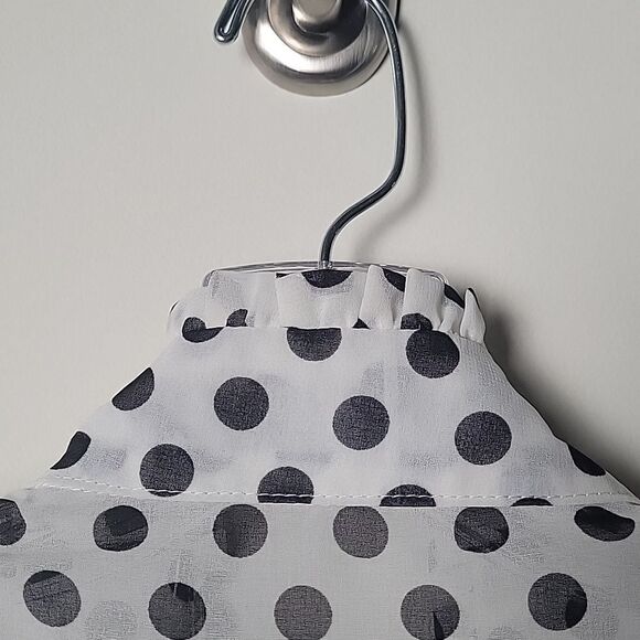 NWT XS S Ruffle Dot Black Victorian Long Sleeve Blouse Bow High Neck Tie Blouse - Picture 12 of 12